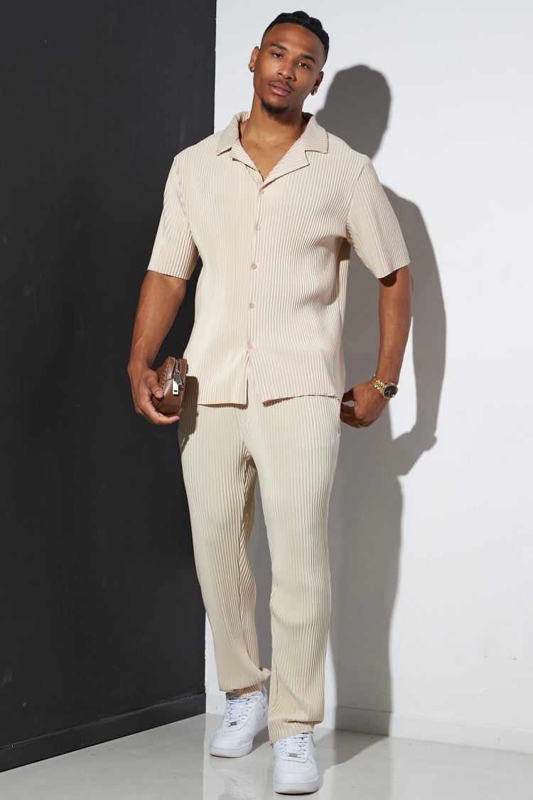 2-piece shirt + sand pleated pants set